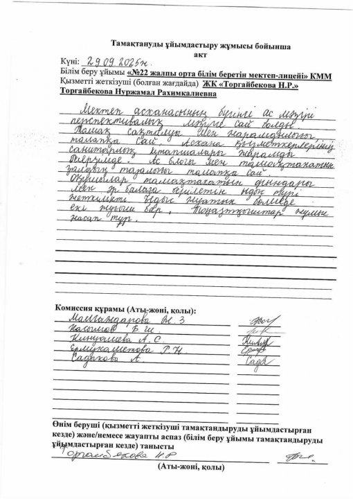 29.09.2025 ж  Асхана тексеру актісі