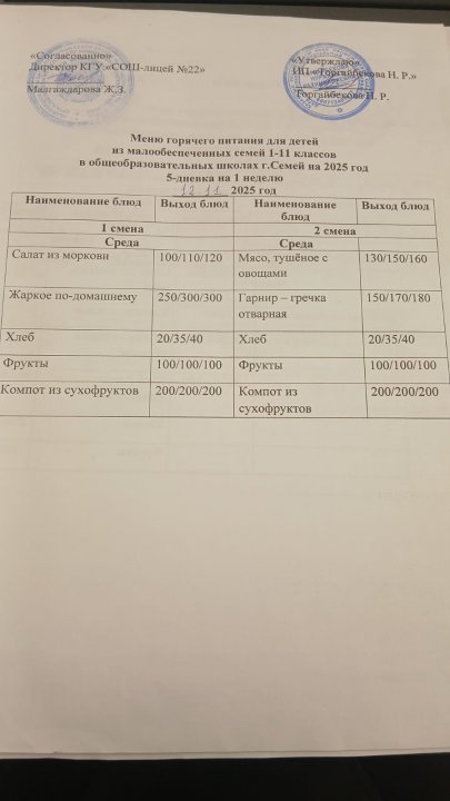 Күнделікті мәзір