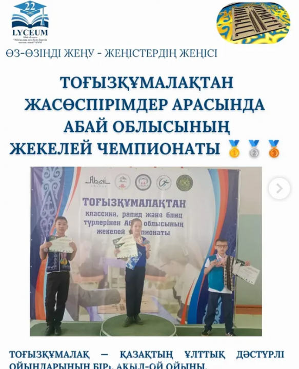 ТОҒЫЗҚҰМАЛАҚТАН жасөспірімдер арасында Абай облысының жекелей чемпионаты қорытындысы.